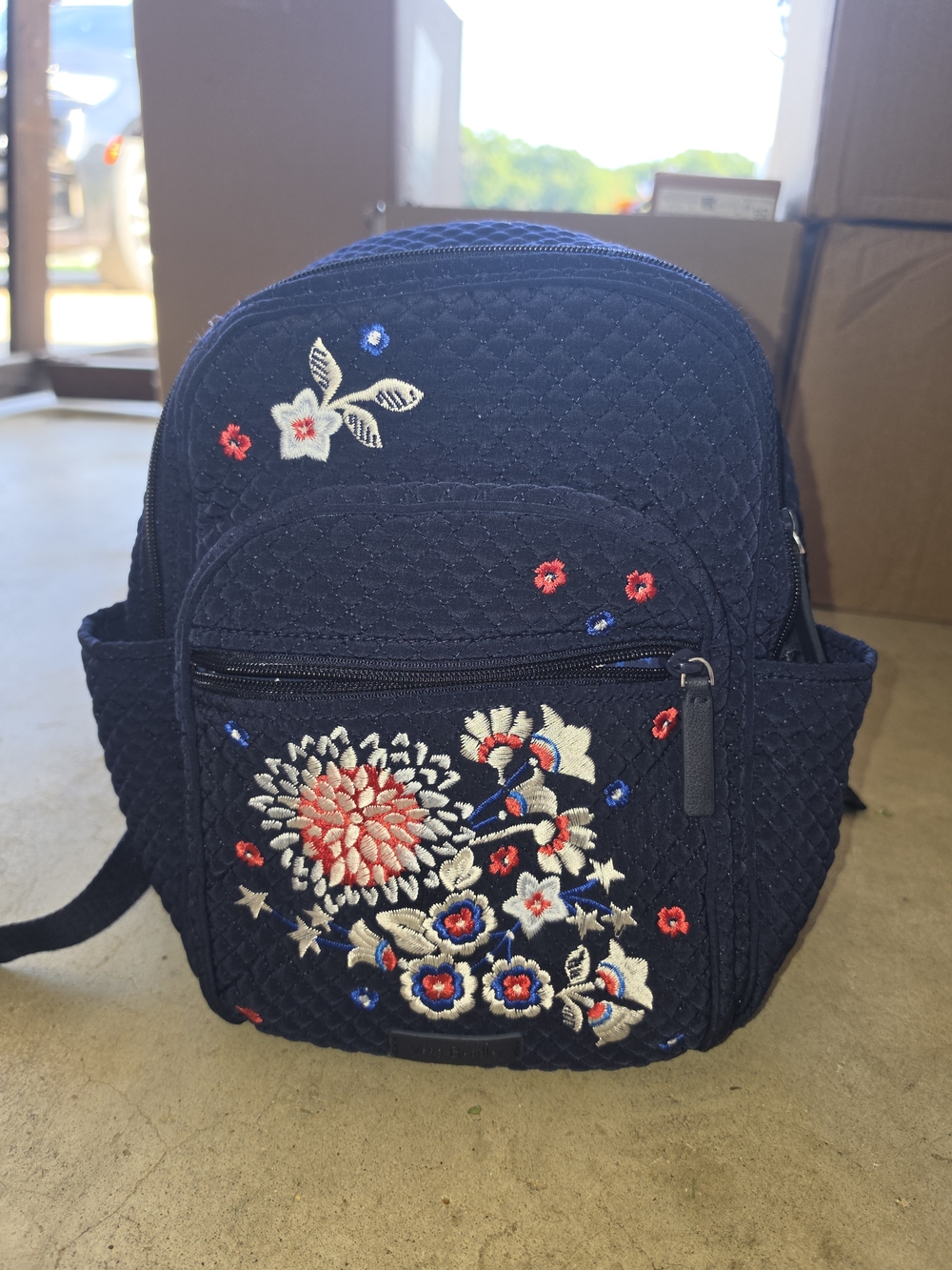 Vera Bradley Navy Embroidered Floral Quilted Backpack Americana